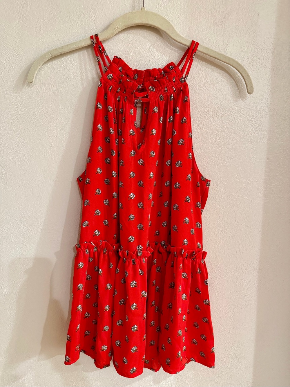 LOFT Red Floral Smocked Halter Tank